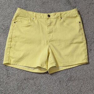 HYBRID & COMPANY Yellow High Rise Stretch Denim Shorts; Size 14